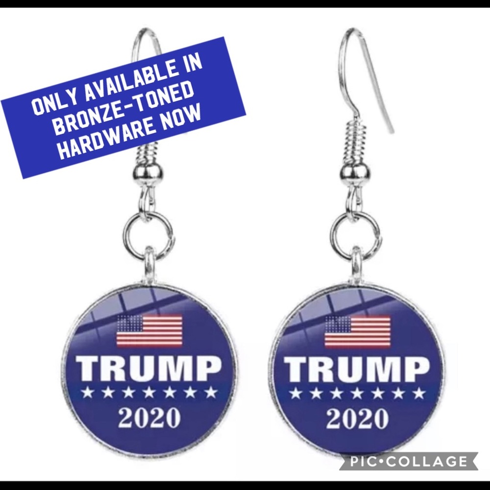 Trump MAGA 2020 rustic gold earrings USA America